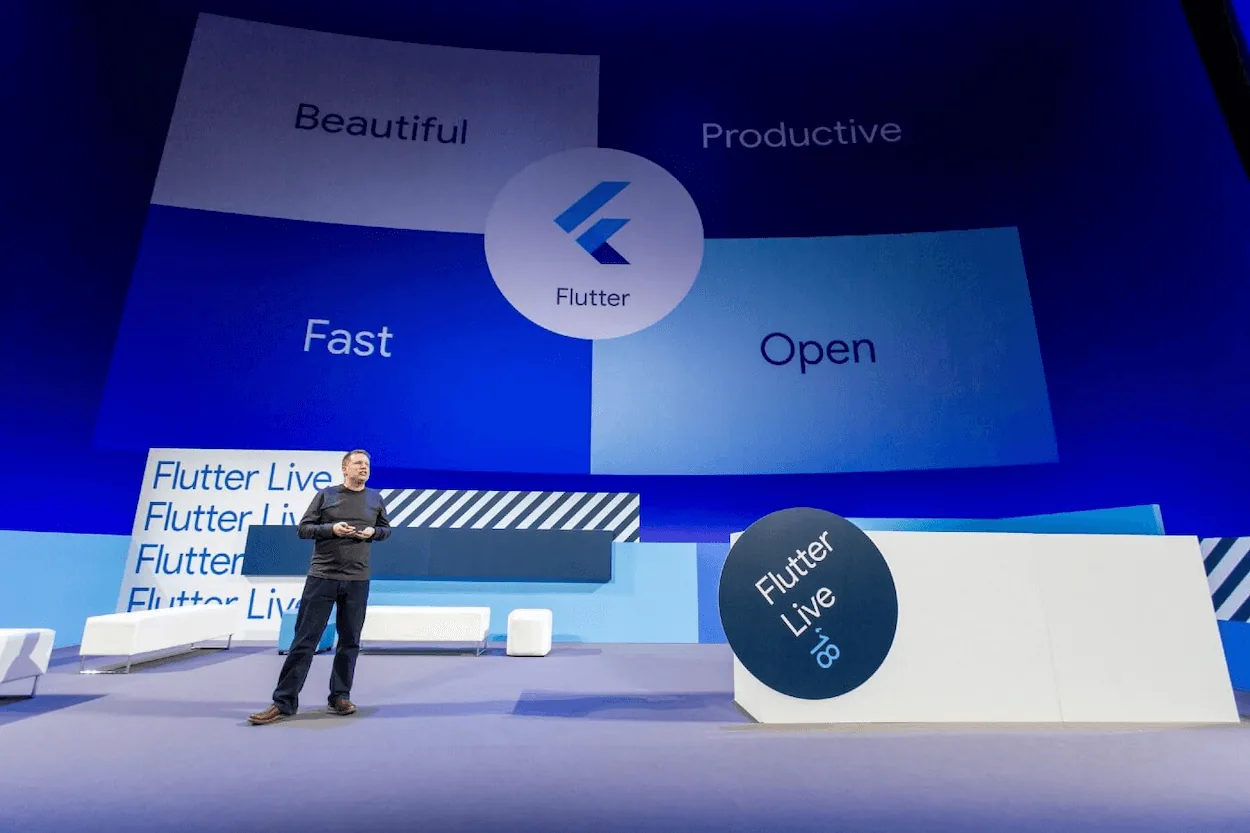 Flutter Slides presentation app running natively on macOS — first public Flutter desktop demo at Flutter Live 2018
