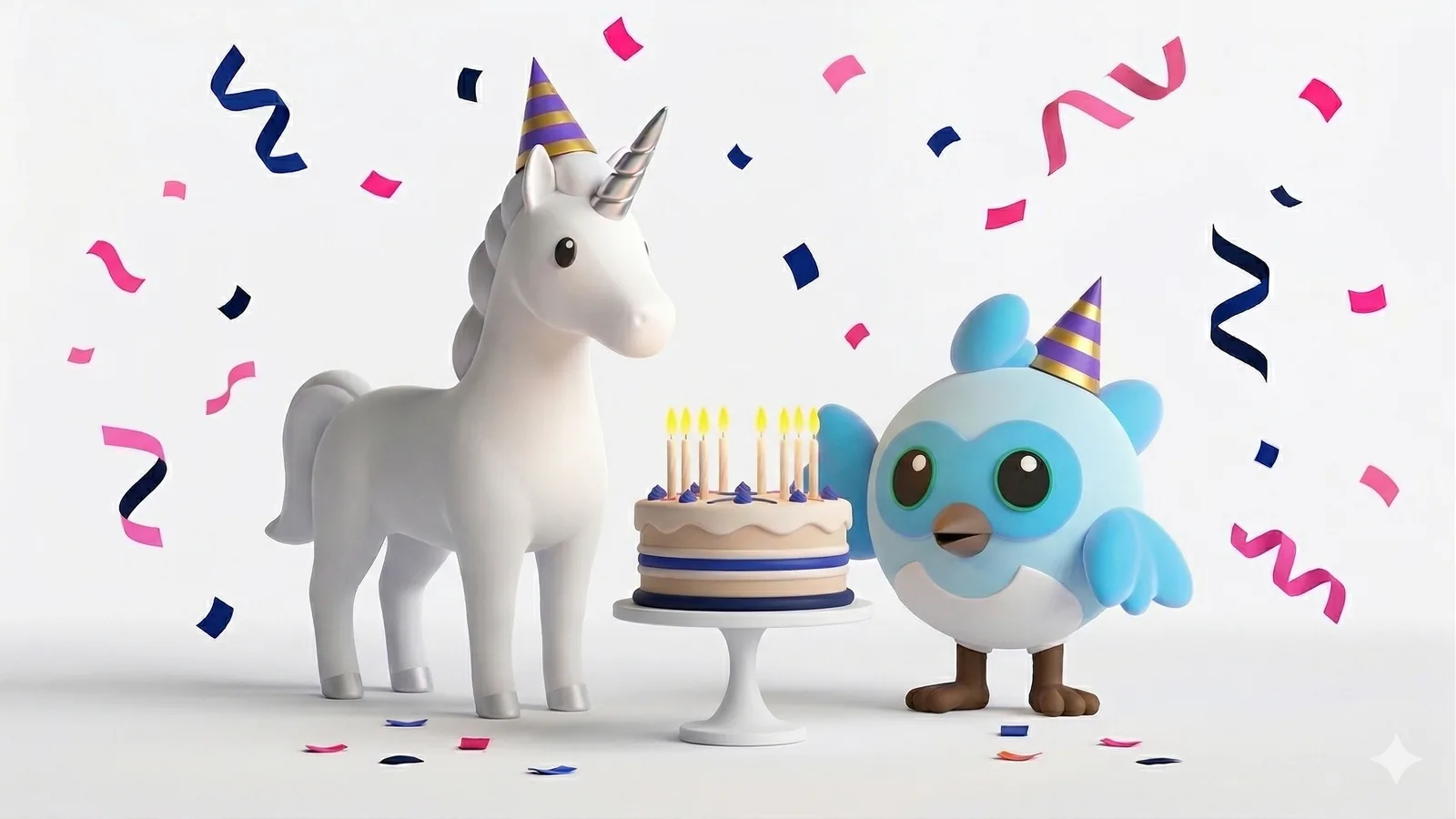 VGV unicorn mascot and Flutter Dash celebrating VGV's 8 years of Flutter leadership