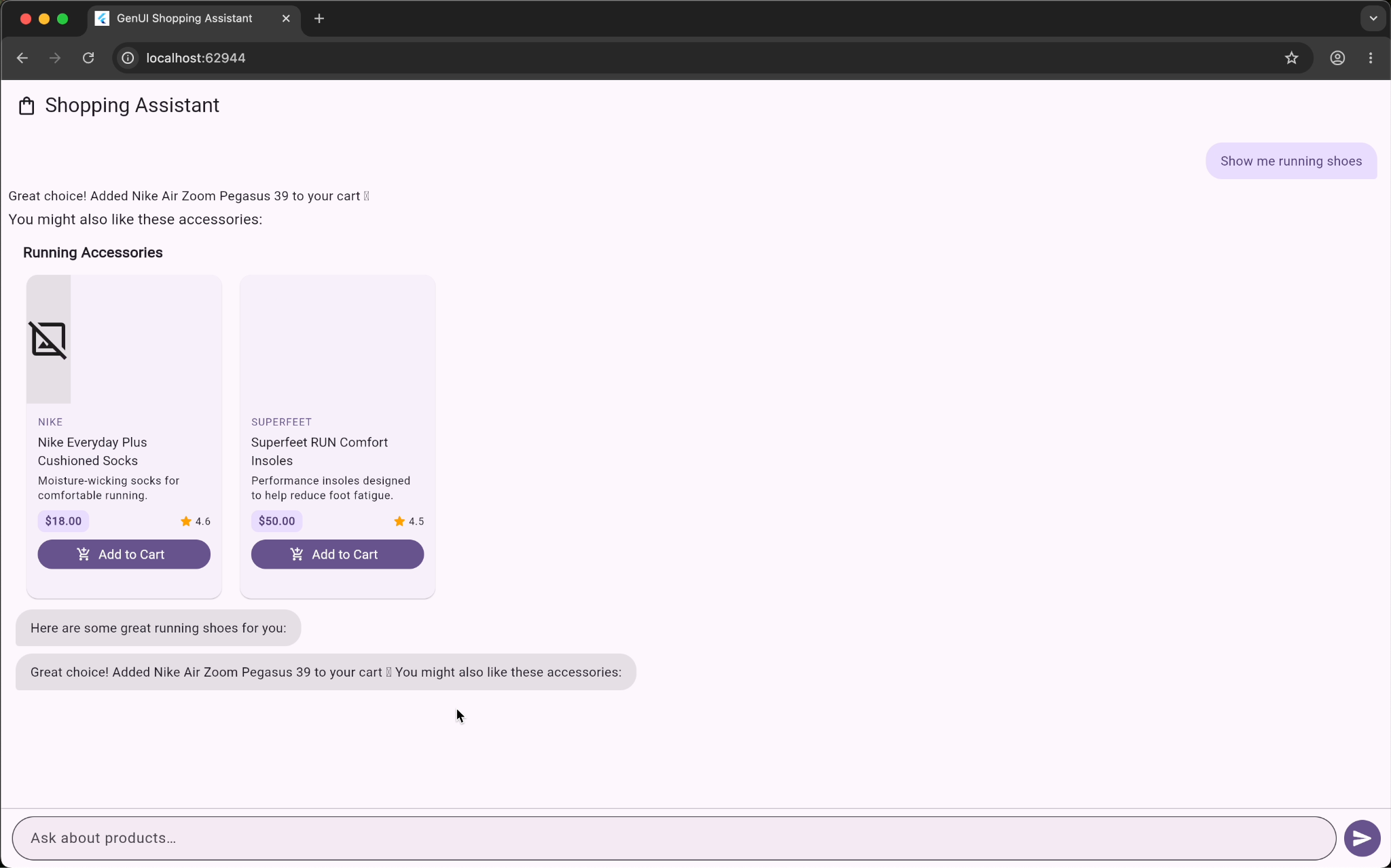 Gemini accessory suggestions with broken image placeholders