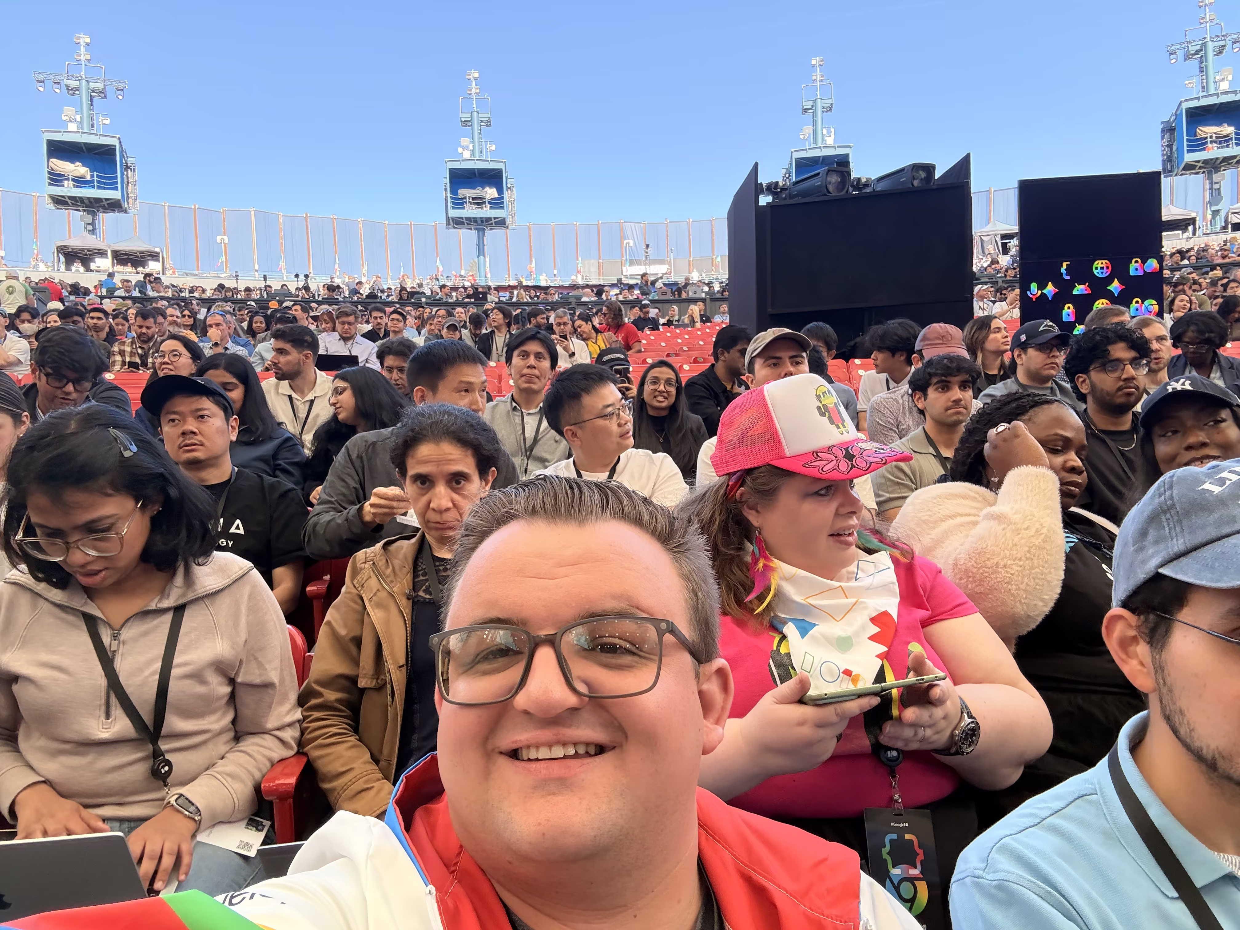 Audience at the Google I/O 2026 keynote at Shoreline Amphitheatre.