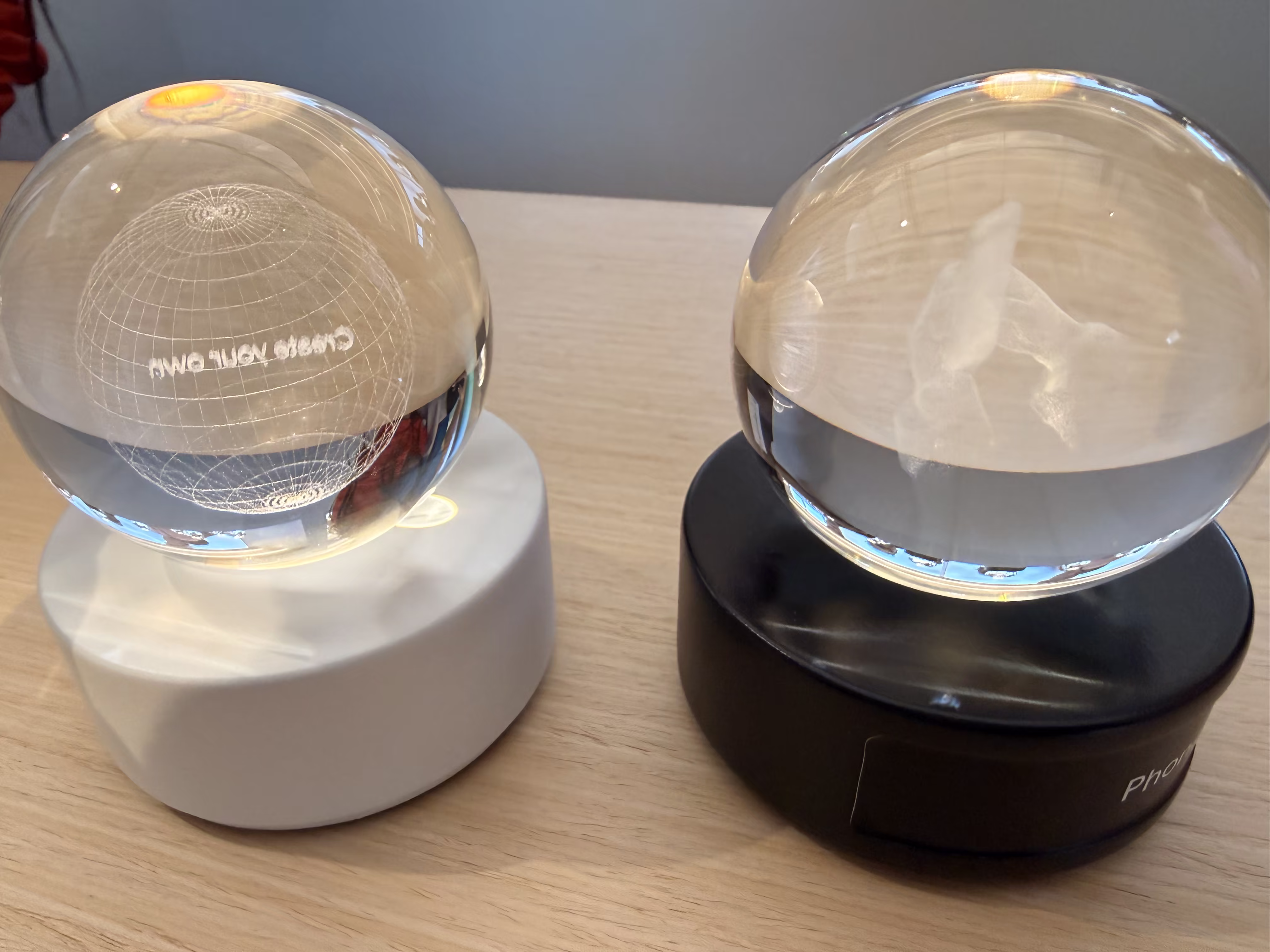 Project Genie crystal globes up close on the Google I/O 2026 floor.