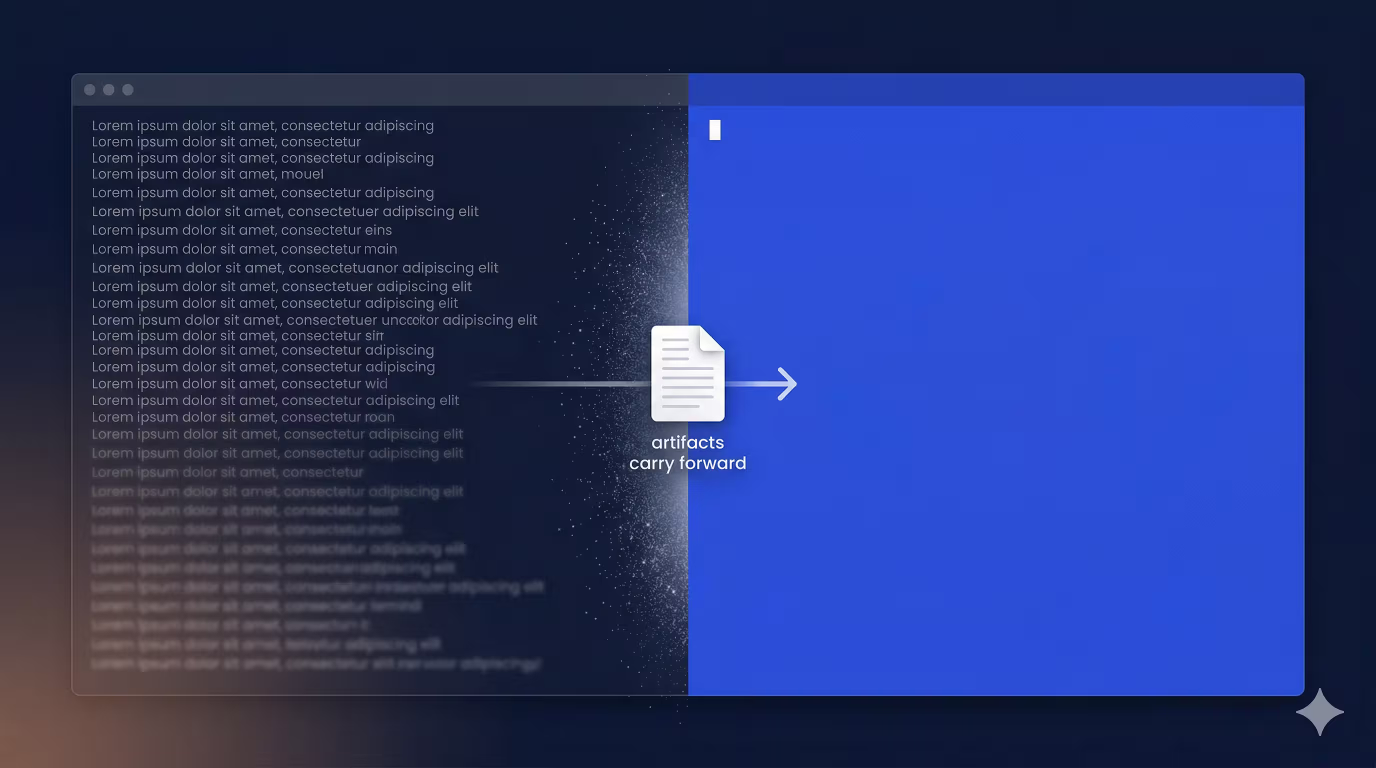 Wingspan context clearing pattern — cluttered AI context window versus a clean fresh slate, with artifacts carrying decisions forward between phases