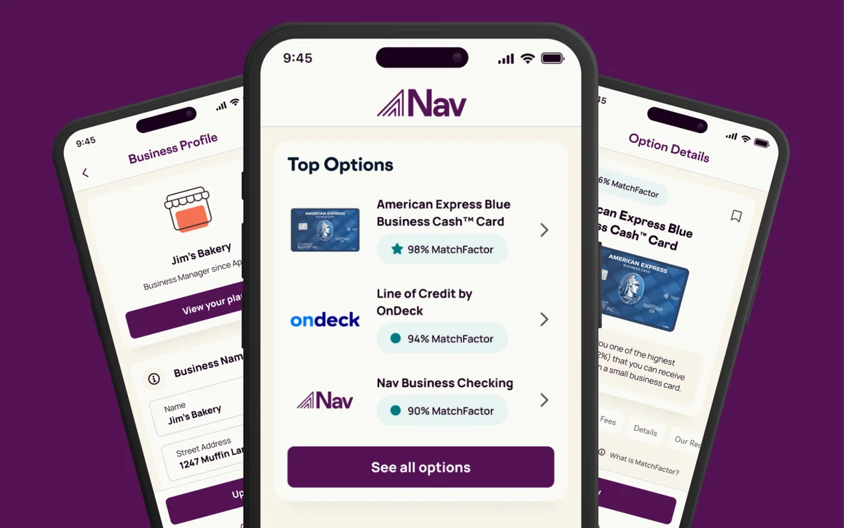 The Nav small-business finance app that VGV rebuilt in Flutter, matching business credit cards and lines of credit to a business profile