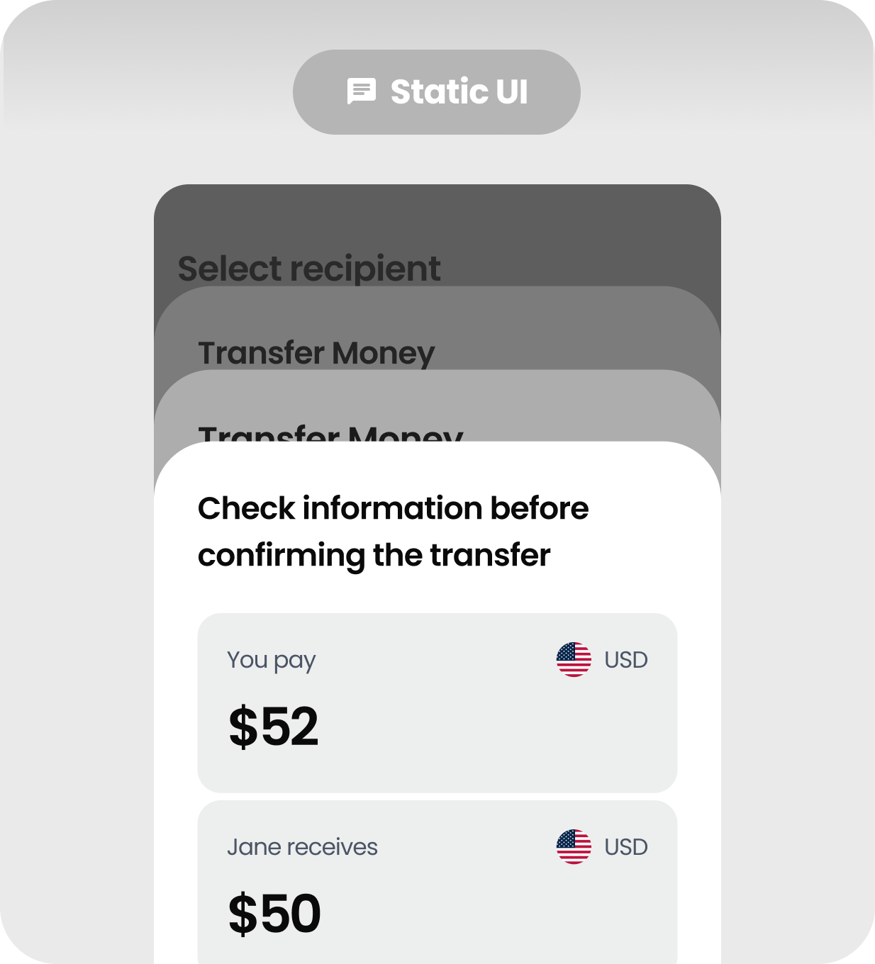 Static UI - Money transfer flow