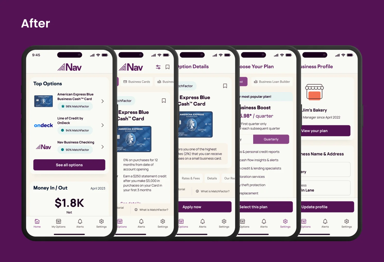 Nav mobile app interface showcasing the modernized Flutter experience for small business financial health