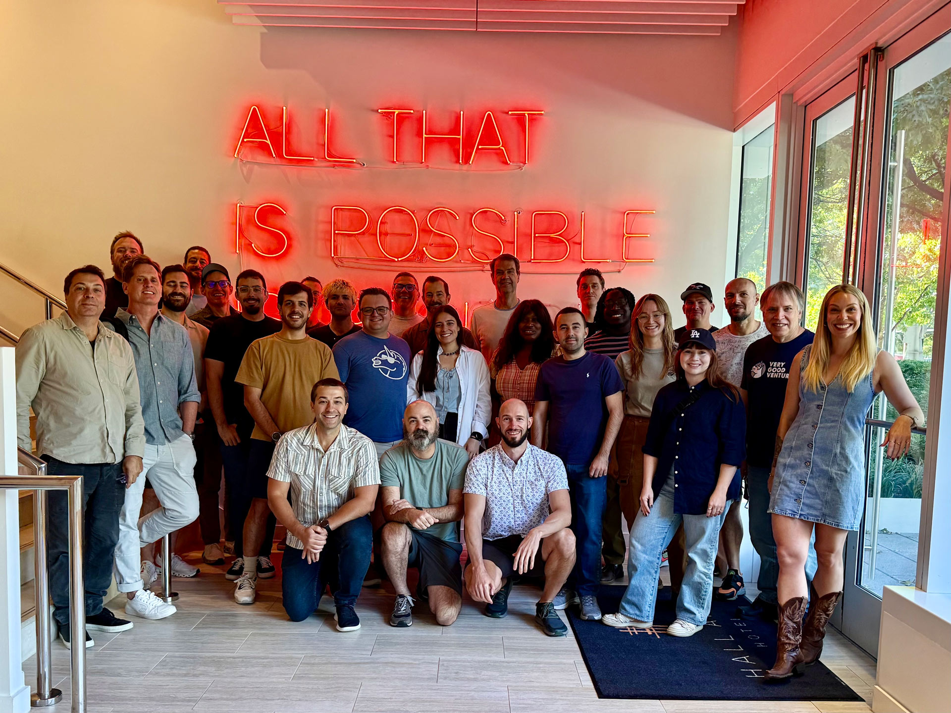 a group of people posing for a photo